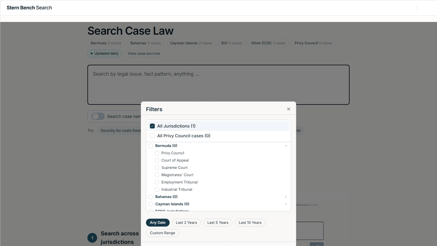 Filter by jurisdiction and date screenshot